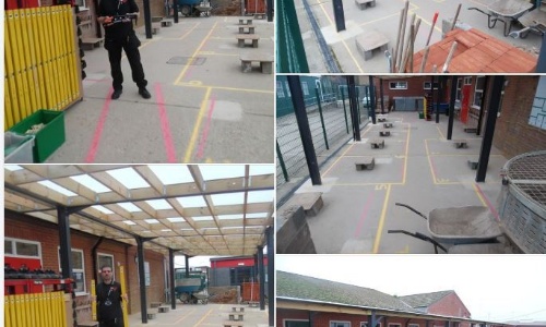 Collage of images showing the newly refurbished construction brickwork area