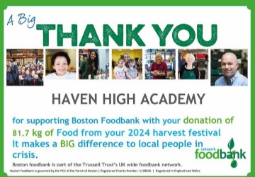 Photo image showing the amount of food donated to support the Boston foodbank.