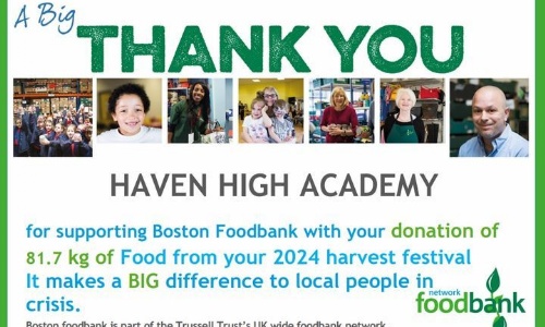 Photo image showing the amount of food donated to support the Boston foodbank.
