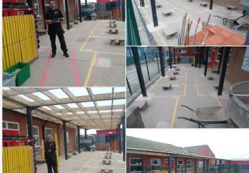 Collage of images showing the newly refurbished construction brickwork area